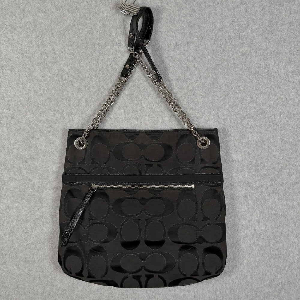 VTG Coach Shoulder Bag Black G1282-21161 Purse With Chain Strap Fabric Logo Y2K